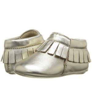 Old soles gold leather moccasins